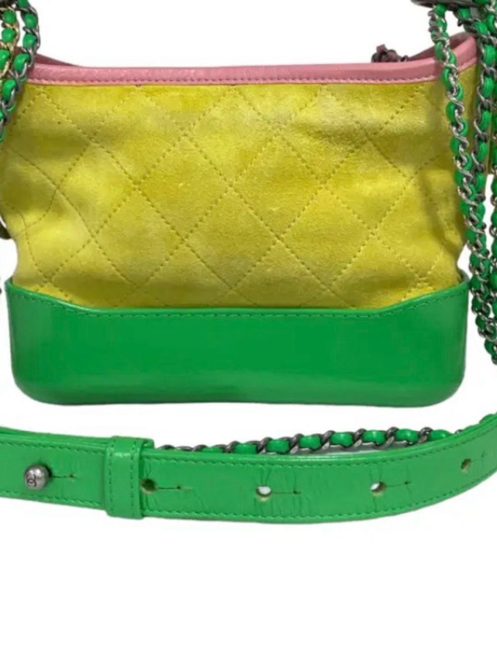 Green & Yellow Quilted Chanel Crossbody Shoulder Bag - Women